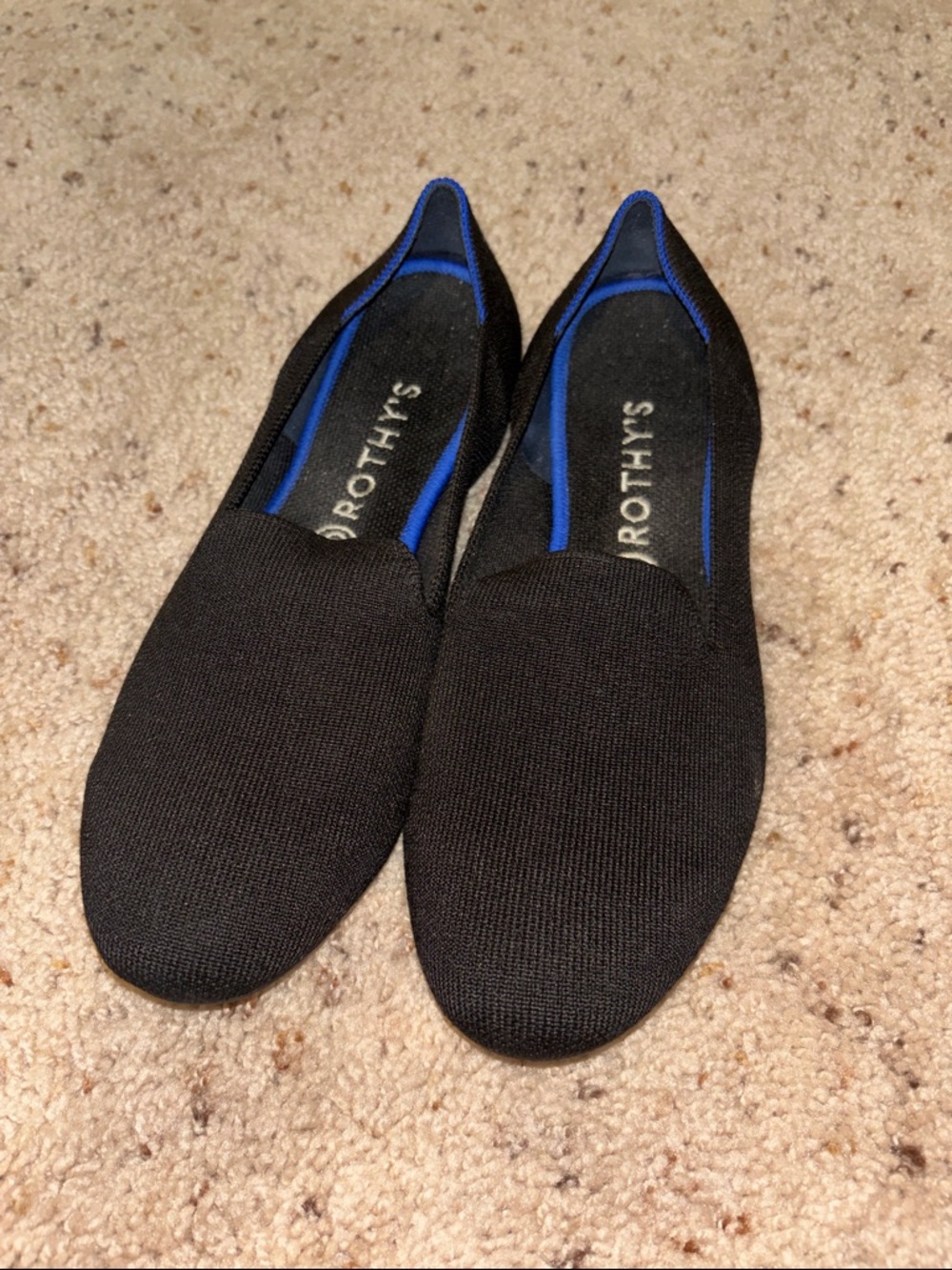Rothy's Black Knit Slip-On Loafers with Blue Trim Size 11